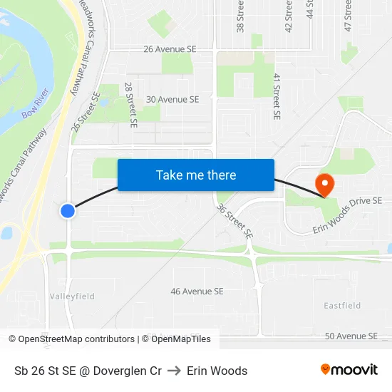 Sb 26 St SE @ Doverglen Cr to Erin Woods map