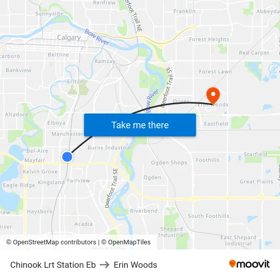 Chinook Lrt Station Eb to Erin Woods map