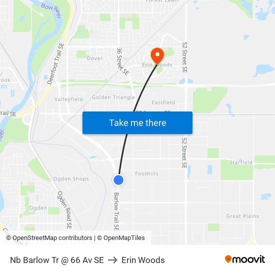 Nb Barlow Tr @ 66 Av SE to Erin Woods map