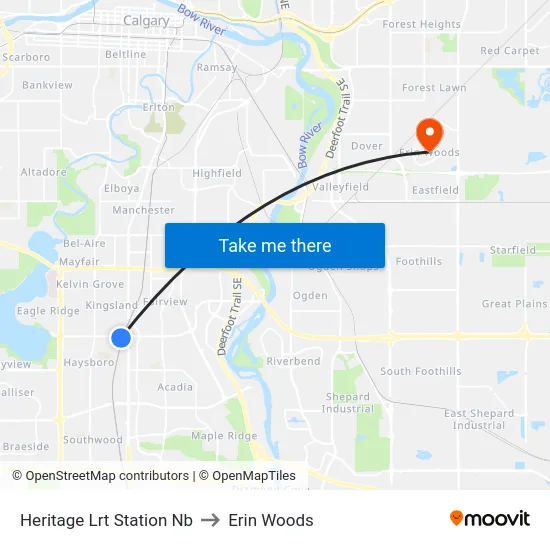 Heritage Lrt Station Nb to Erin Woods map
