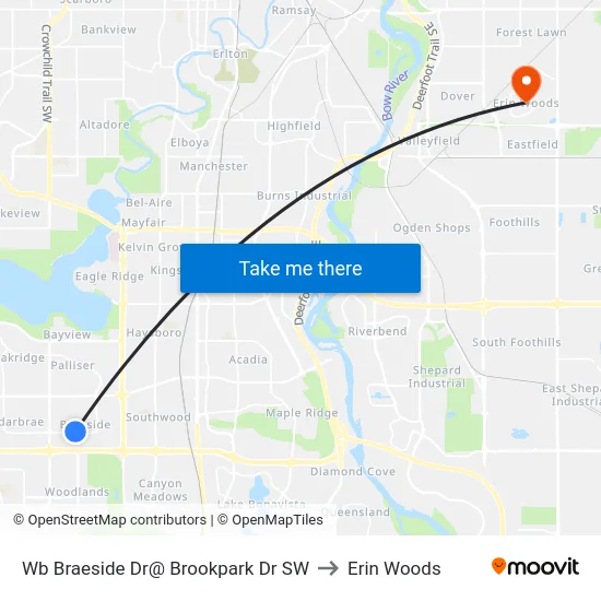 Wb Braeside Dr@ Brookpark Dr SW to Erin Woods map