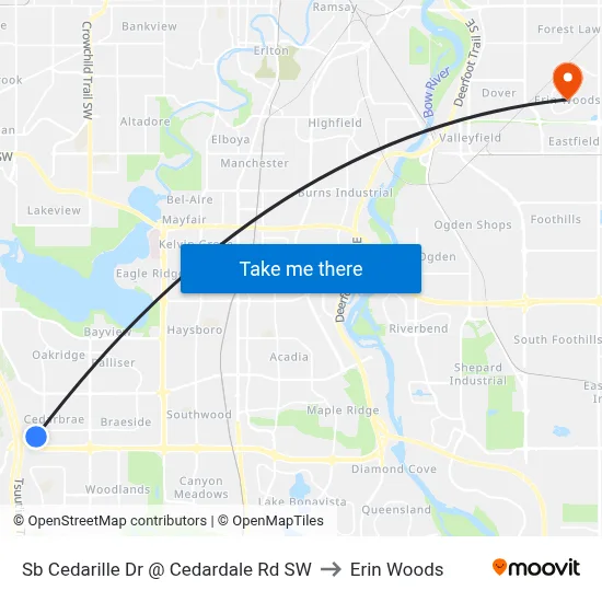 Sb Cedarille Dr @ Cedardale Rd SW to Erin Woods map