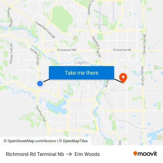 Richmond Rd Terminal Nb to Erin Woods map