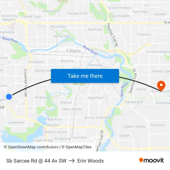 Sb Sarcee Rd @ 44 Av SW to Erin Woods map
