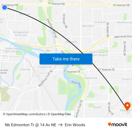 Nb Edmonton Tr @ 14 Av NE to Erin Woods map