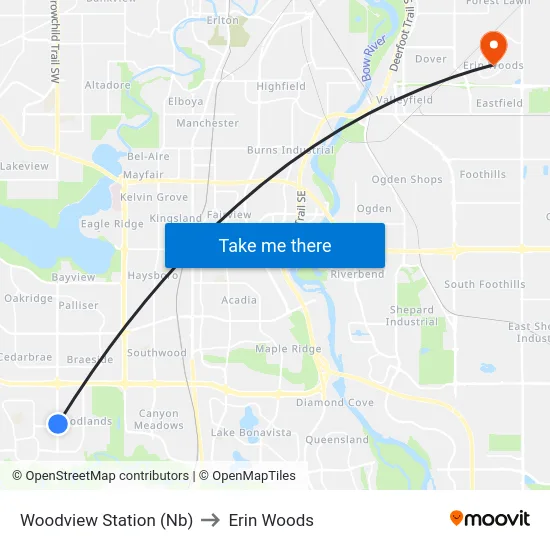 Woodview Station (Nb) to Erin Woods map
