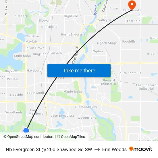 Nb Evergreen St @ 200 Shawnee Gd SW to Erin Woods map