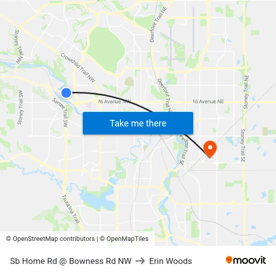 Sb Home Rd @ Bowness Rd NW to Erin Woods map