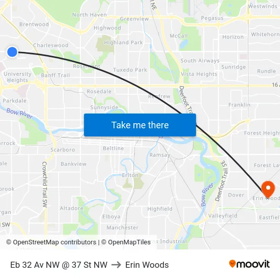 Eb 32 Av NW @ 37 St NW to Erin Woods map
