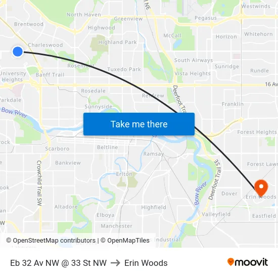 Eb 32 Av NW @ 33 St NW to Erin Woods map