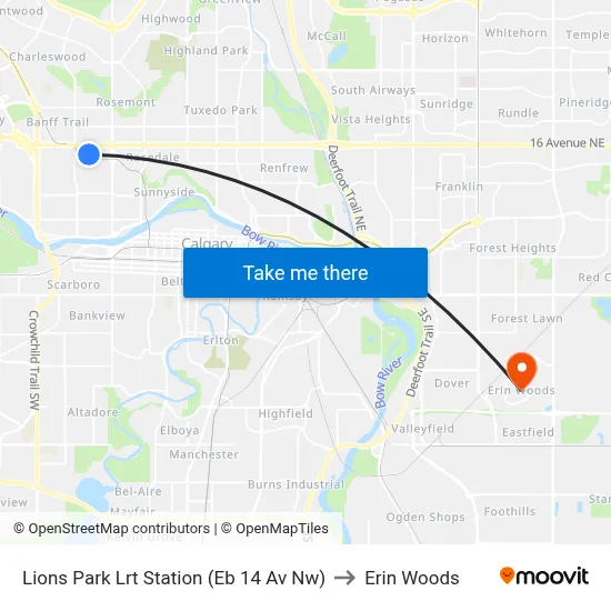 Lions Park Lrt Station (Eb 14 Av Nw) to Erin Woods map