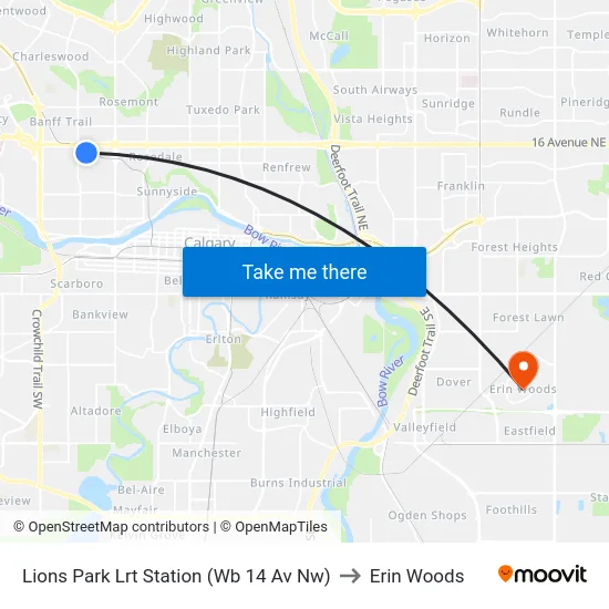 Lions Park Lrt Station (Wb 14 Av Nw) to Erin Woods map
