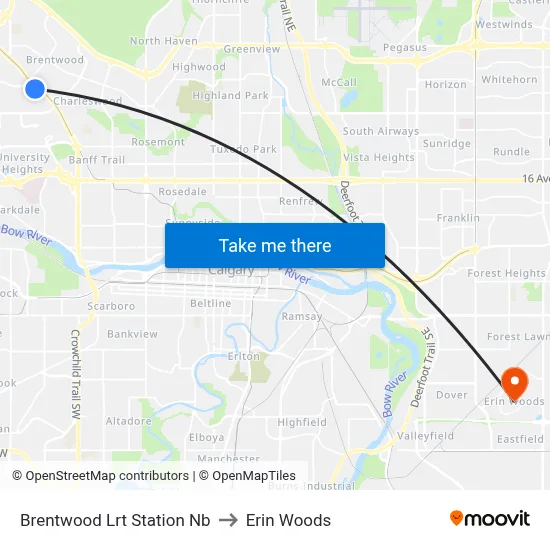 Brentwood Lrt Station Nb to Erin Woods map