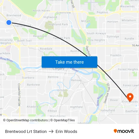 Brentwood Lrt Station to Erin Woods map