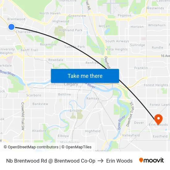 Nb Brentwood Rd @ Brentwood Co-Op to Erin Woods map