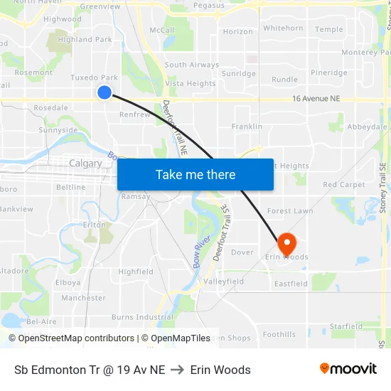 Sb Edmonton Tr @ 19 Av NE to Erin Woods map