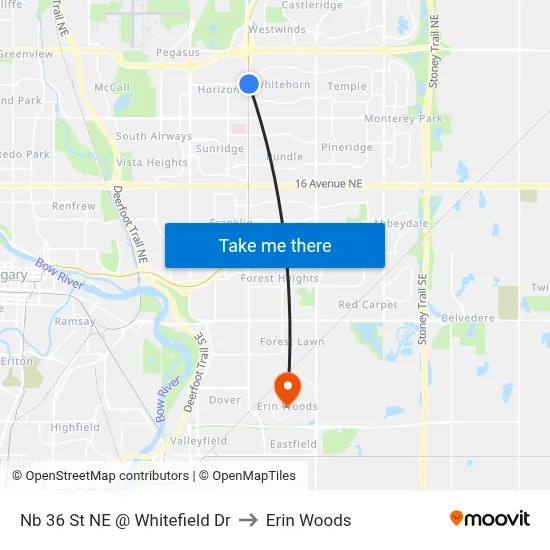 Nb 36 St NE @ Whitefield Dr to Erin Woods map