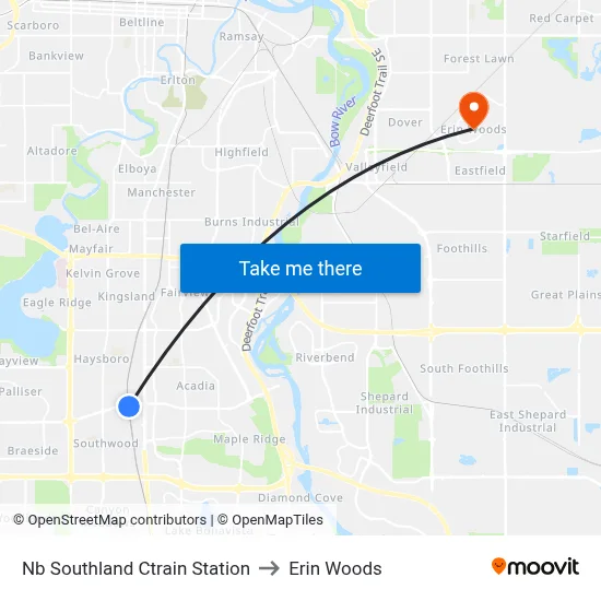 Nb Southland Ctrain Station to Erin Woods map