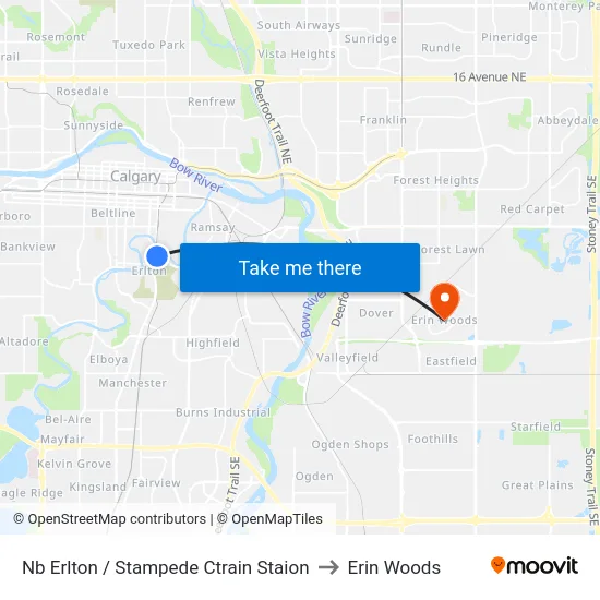 Nb Erlton / Stampede Ctrain Staion to Erin Woods map