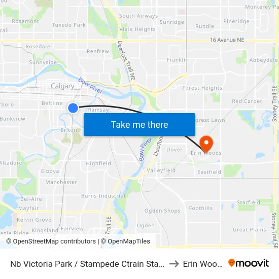 Nb Victoria Park / Stampede Ctrain Station to Erin Woods map