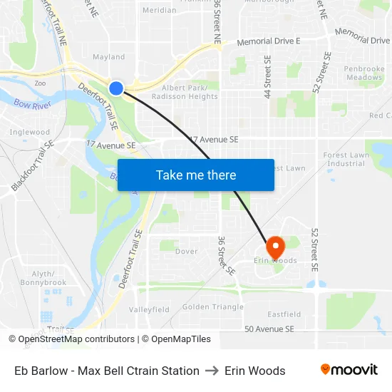 Eb Barlow - Max Bell Ctrain Station to Erin Woods map