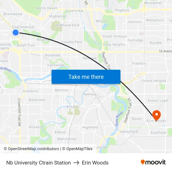 Nb University Ctrain Station to Erin Woods map