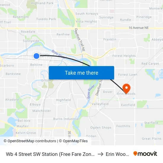 Wb 4 Street SW Station (Free Fare Zone) to Erin Woods map