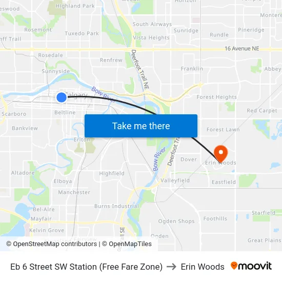 Eb 6 Street SW Station (Free Fare Zone) to Erin Woods map