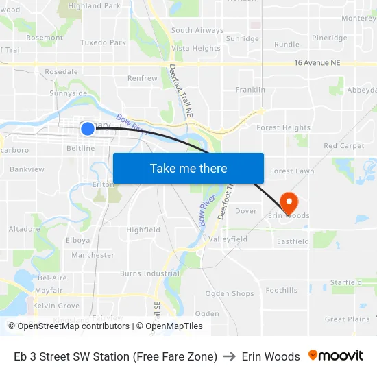 Eb 3 Street SW Station (Free Fare Zone) to Erin Woods map
