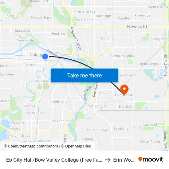 Eb City Hall/Bow Valley College (Free Fare Zone) to Erin Woods map