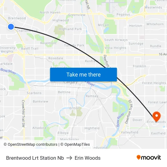 Brentwood Lrt Station Nb to Erin Woods map