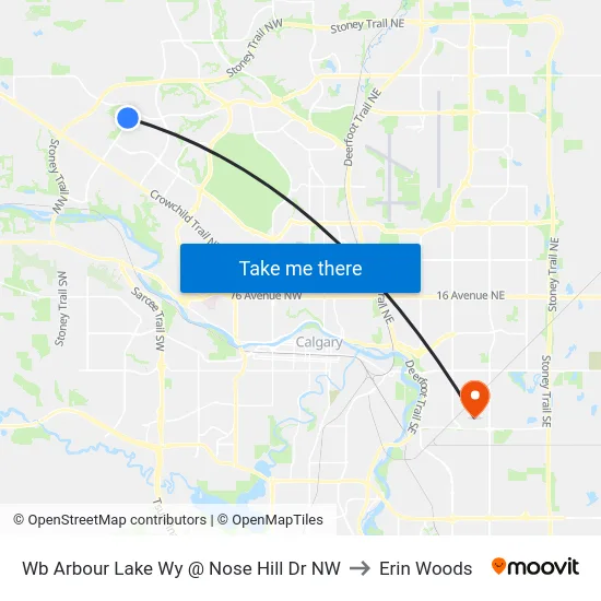 Wb Arbour Lake Wy @ Nose Hill Dr NW to Erin Woods map