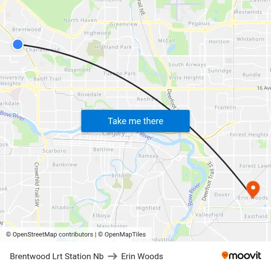 Brentwood Lrt Station Nb to Erin Woods map