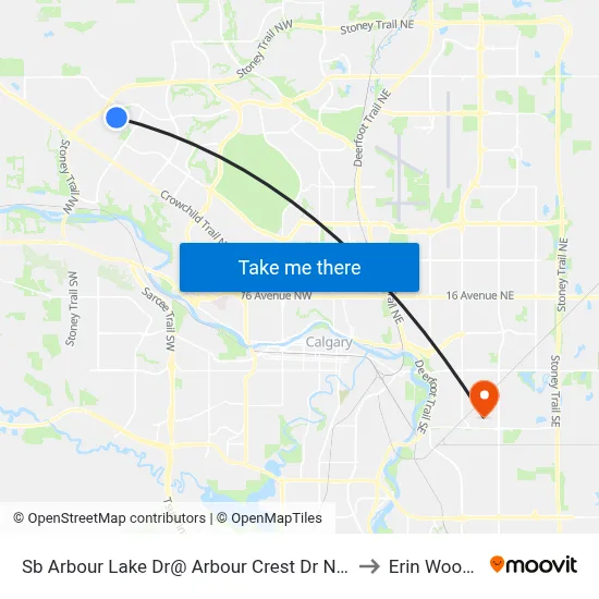 Sb Arbour Lake Dr@ Arbour Crest Dr NW to Erin Woods map