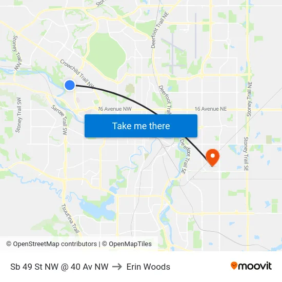 Sb 49 St NW @ 40 Av NW to Erin Woods map