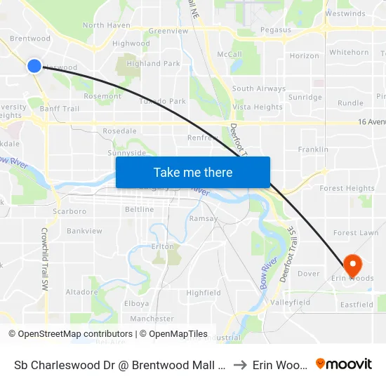 Sb Charleswood Dr @ Brentwood Mall NW to Erin Woods map