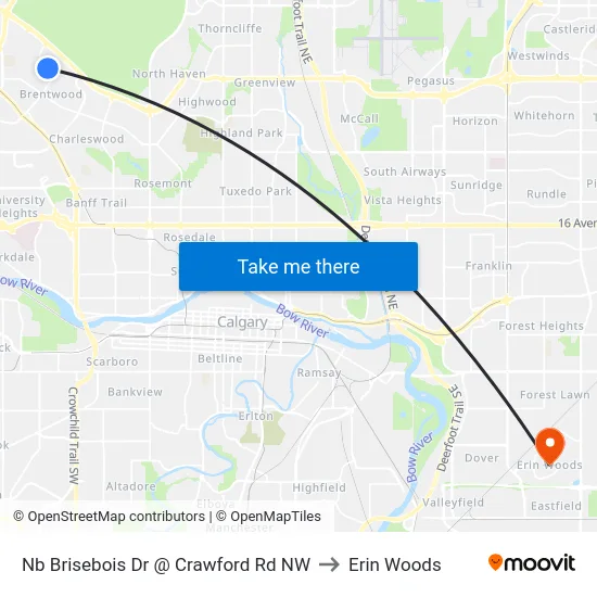 Nb Brisebois Dr @ Crawford Rd NW to Erin Woods map
