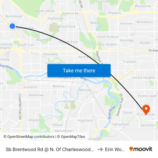 Sb Brentwood Rd @ N. Of Charleswood Dr NW to Erin Woods map