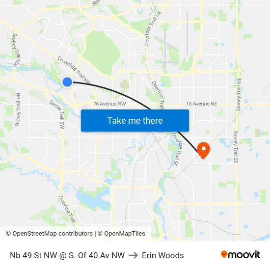 Nb 49 St NW @ S. Of 40 Av NW to Erin Woods map