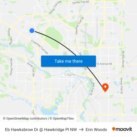 Eb Hawksbrow Dr @ Hawkridge Pl NW to Erin Woods map