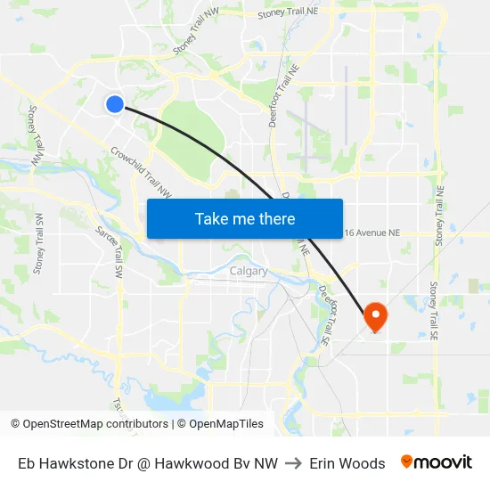 Eb Hawkstone Dr @ Hawkwood Bv NW to Erin Woods map