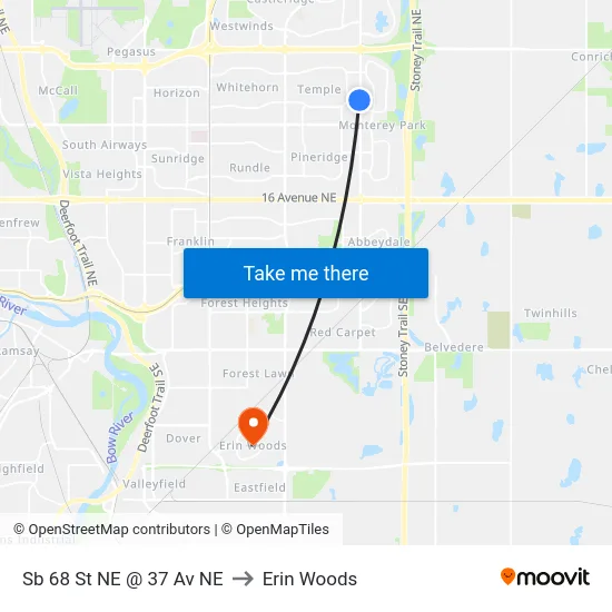 Sb 68 St NE @ 37 Av NE to Erin Woods map
