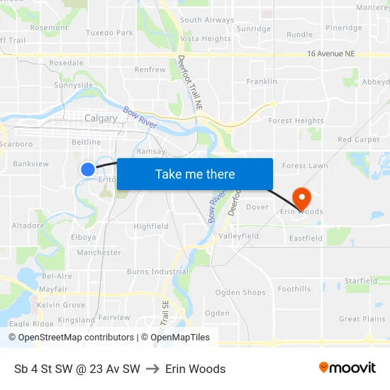 Sb 4 St SW @ 23 Av SW to Erin Woods map