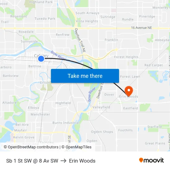 Sb 1 St SW @ 8 Av SW to Erin Woods map