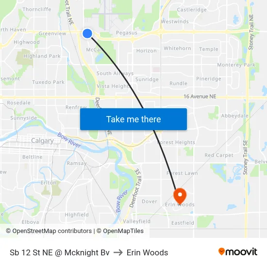 Sb 12 St NE @ Mcknight Bv to Erin Woods map