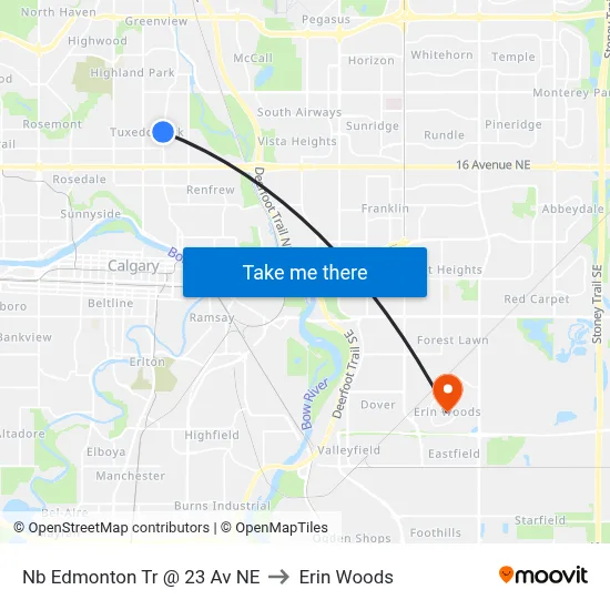 Nb Edmonton Tr @ 23 Av NE to Erin Woods map