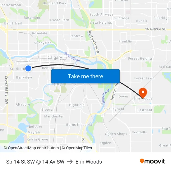 Sb 14 St SW @ 14 Av SW to Erin Woods map