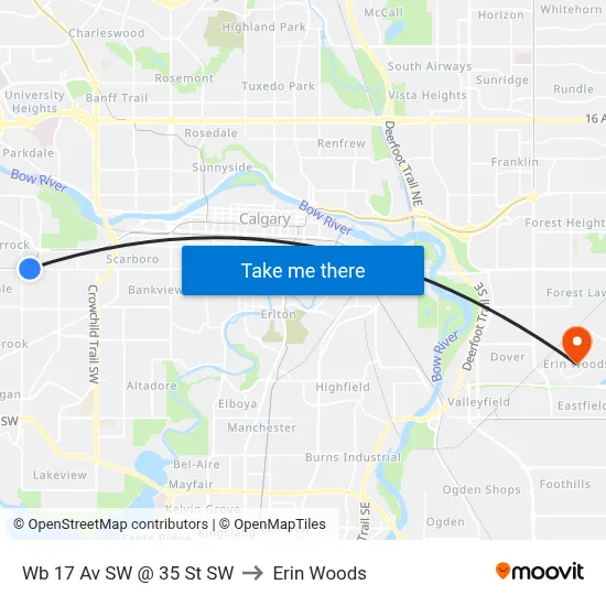 Wb 17 Av SW @ 35 St SW to Erin Woods map