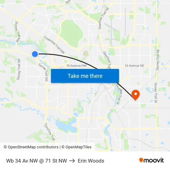 Wb 34 Av NW @ 71 St NW to Erin Woods map