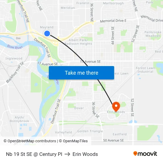 Nb 19 St SE @ Century Pl to Erin Woods map